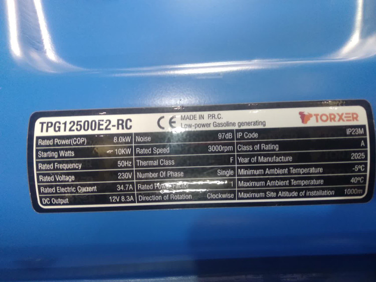 موتور برق بنزینی تورکسر ۱۰ کیلووات مدل TPG12500E2-RC